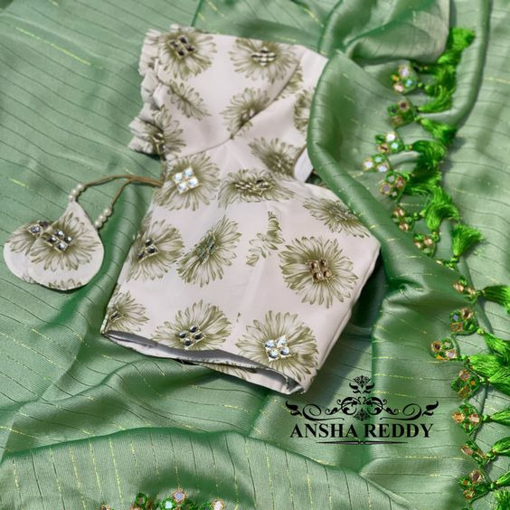 Green Colour Sequence Embroidery Saree With Blouse