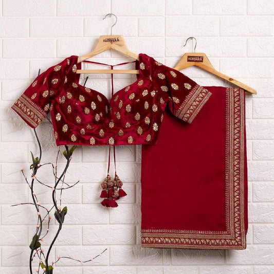 Red Colour Rangoli Silk Embroidery And Thread Work Saree With Blouse