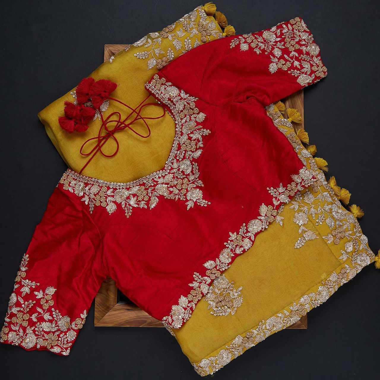 Yellow Colour Embroidery And Thread Work Designer Saree With Blouse