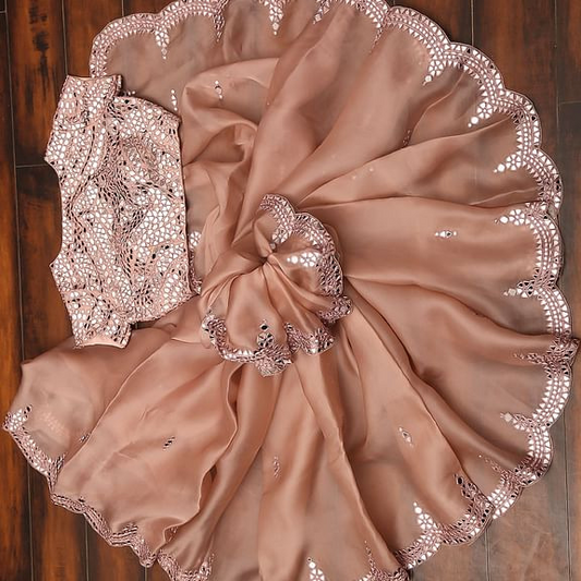 Light Beigh Colour Rangoli Silk Mirror Work Saree With Blouse