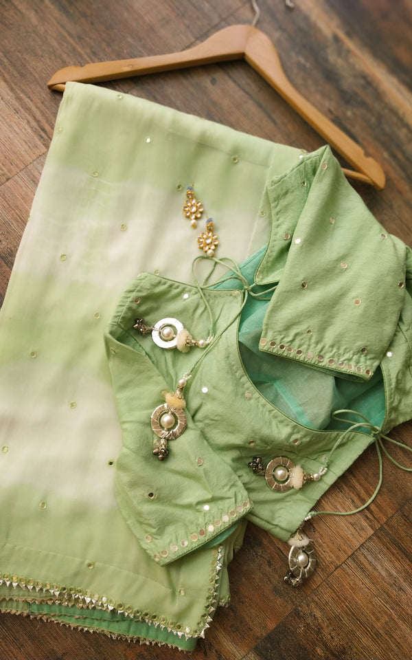 Green Colour Sequence Embroidery Saree With Blouse