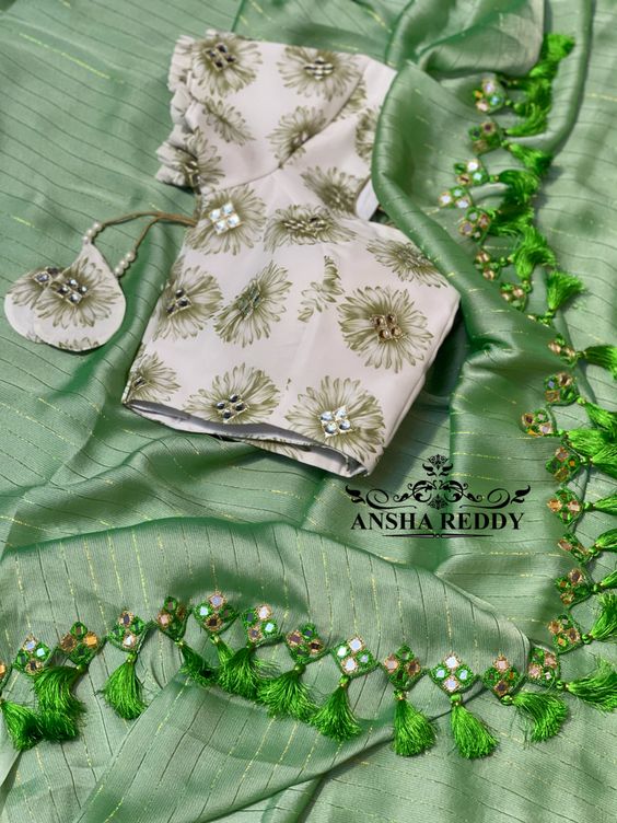 Green Colour Sequence Embroidery Saree With Blouse