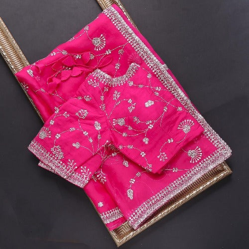 Pink Colour Rangoli Silk Sequence Embroidery Work deasin Saree With Blouse
