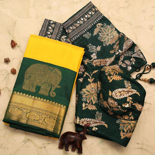 Rich Look Yellow Colored Women’s Rangoli Silk Saree With Blouse