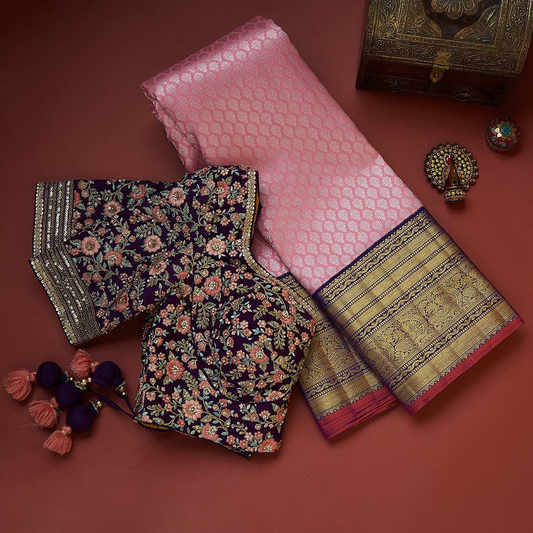 Outstanding Baby Pink Soft Banarasi Silk Saree With Lovely Blouse