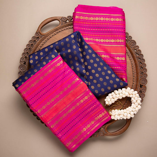 Quintessential Blue Soft Banarasi Silk Saree With Nemesis Blouse