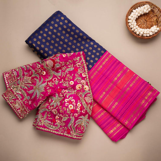 Quintessential Blue Soft Banarasi Silk Saree With Nemesis Blouse