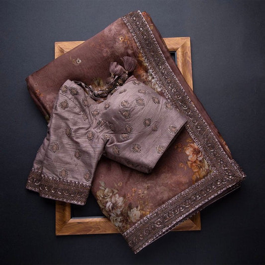 Beigh Colour Rangoli Silk Embroidery Work Saree With Blouse