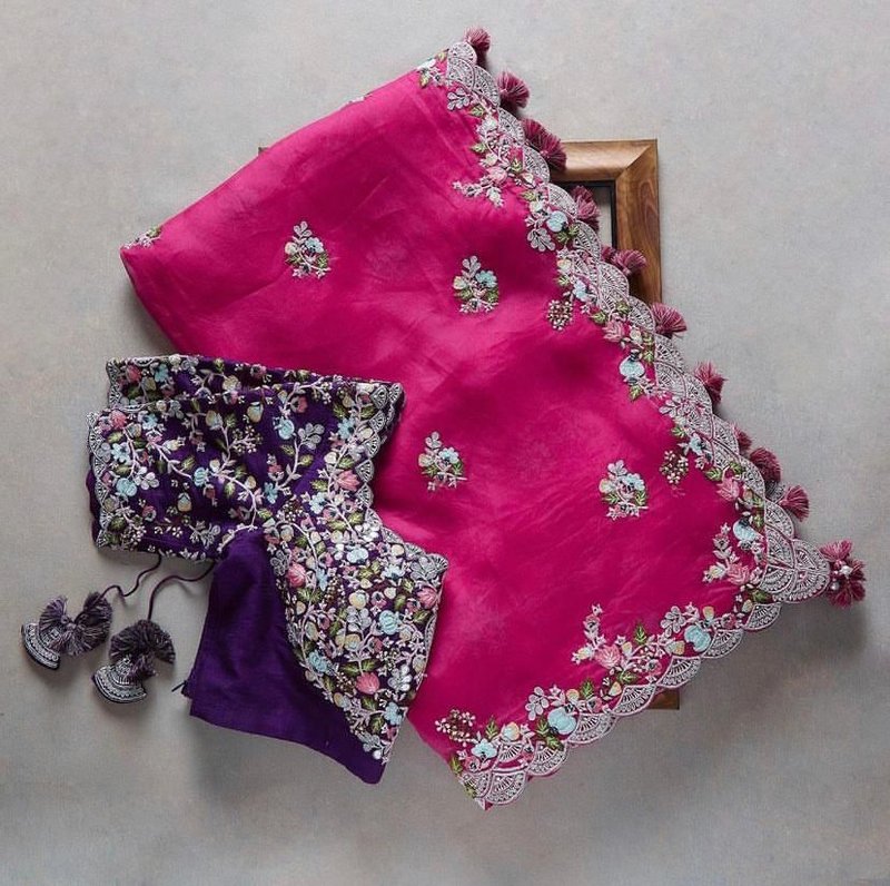 Classy Pink Colour Rangoli Silk Sequence Embroidery Work deasin Saree With Blouse
